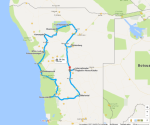 Reiseroute Namibia Zentrum 14 Tage - verschiedenste Unterkünfte