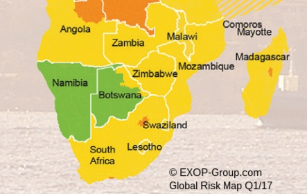 Ausschnitt südliches Afrika - EXOP-Global-Risk-Map