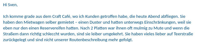 Kundenfeedback nach Miete eines Renault Duster