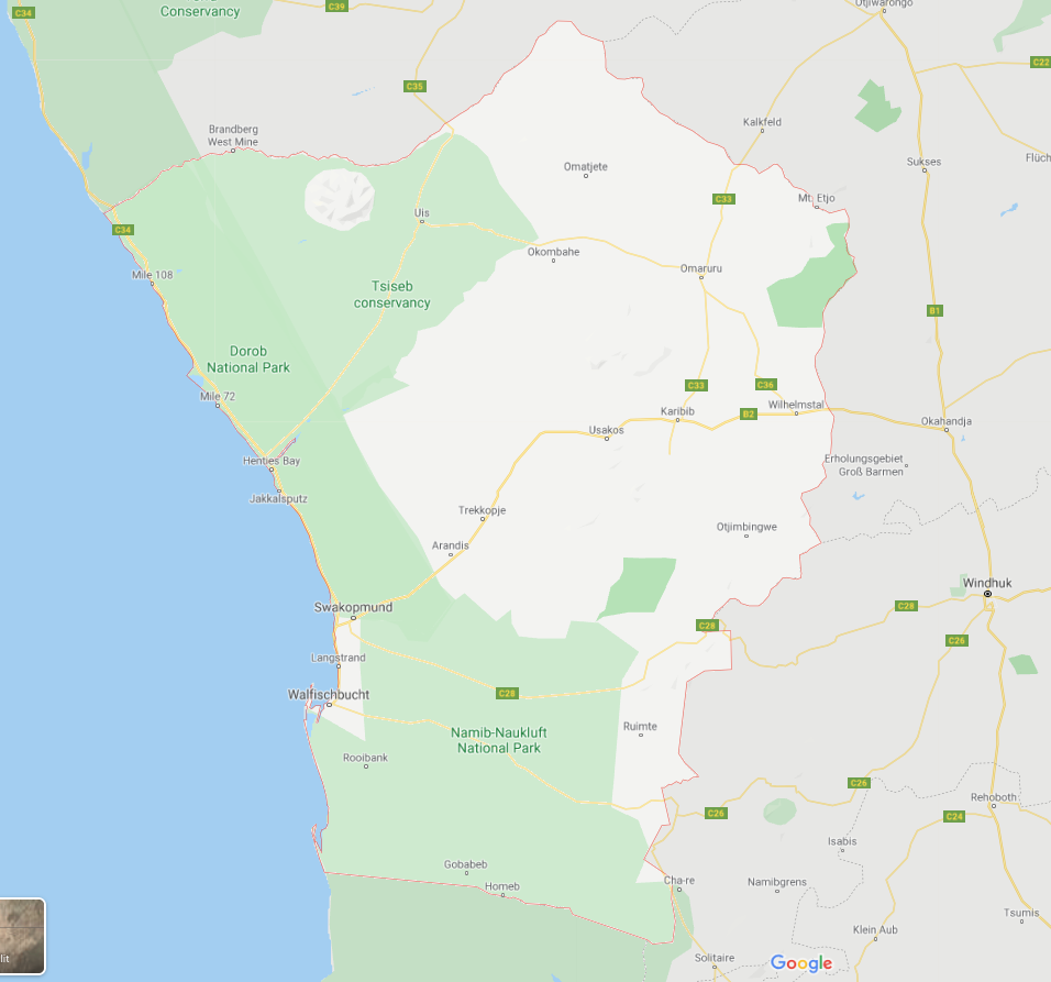 Landkarte Erongo-Region Namibia