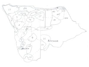 Skizze Namibia und Botswana mit den Reiseregionen und möglichen Reiserouten