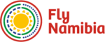 Logo von Fly Namibia - Sonne, Farbkreise der namibischen Flagge und Schriftzug